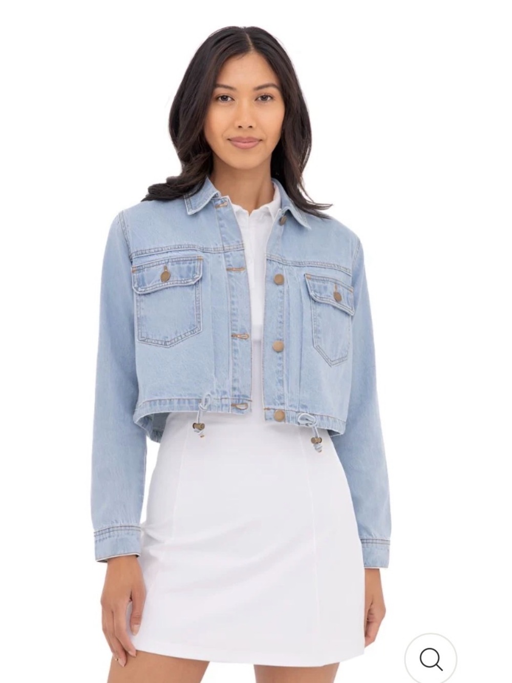 mono.b Light Wash Cropped Denim Jacket Drawstring Coastal Cowgirl Y2K Size L